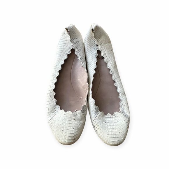 Chloe Lauren Ballet Ballerina Flats, in white snake, Scalloped edge, Size 39 - Picture 3 of 11